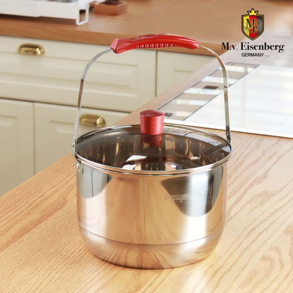[M.v.Eisenberg] Vergnugen Stainless Steel Deep Stock Pot with Lid & Steamer | Safe & Hormone-Free | Works on Gas, Induction & More